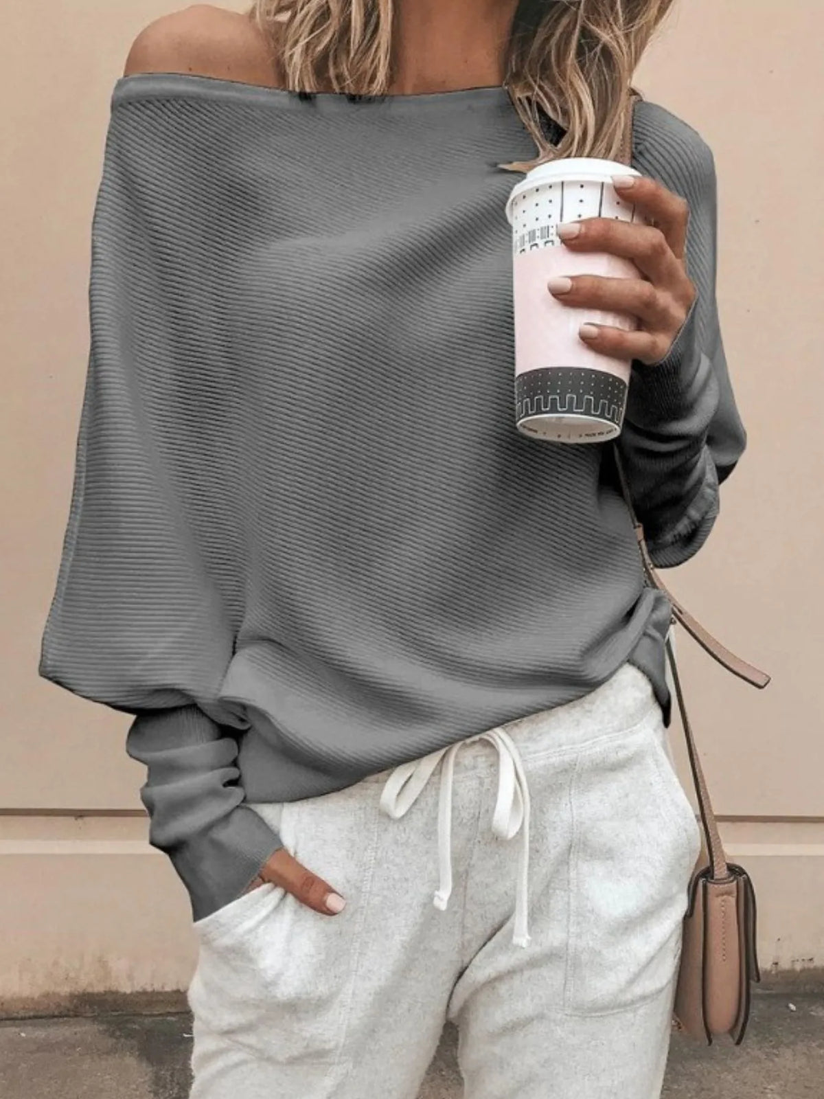 Single Shoulder Ribbed Knit Top