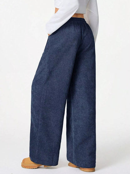 Wide Leg Corduroy Drawstring Pants