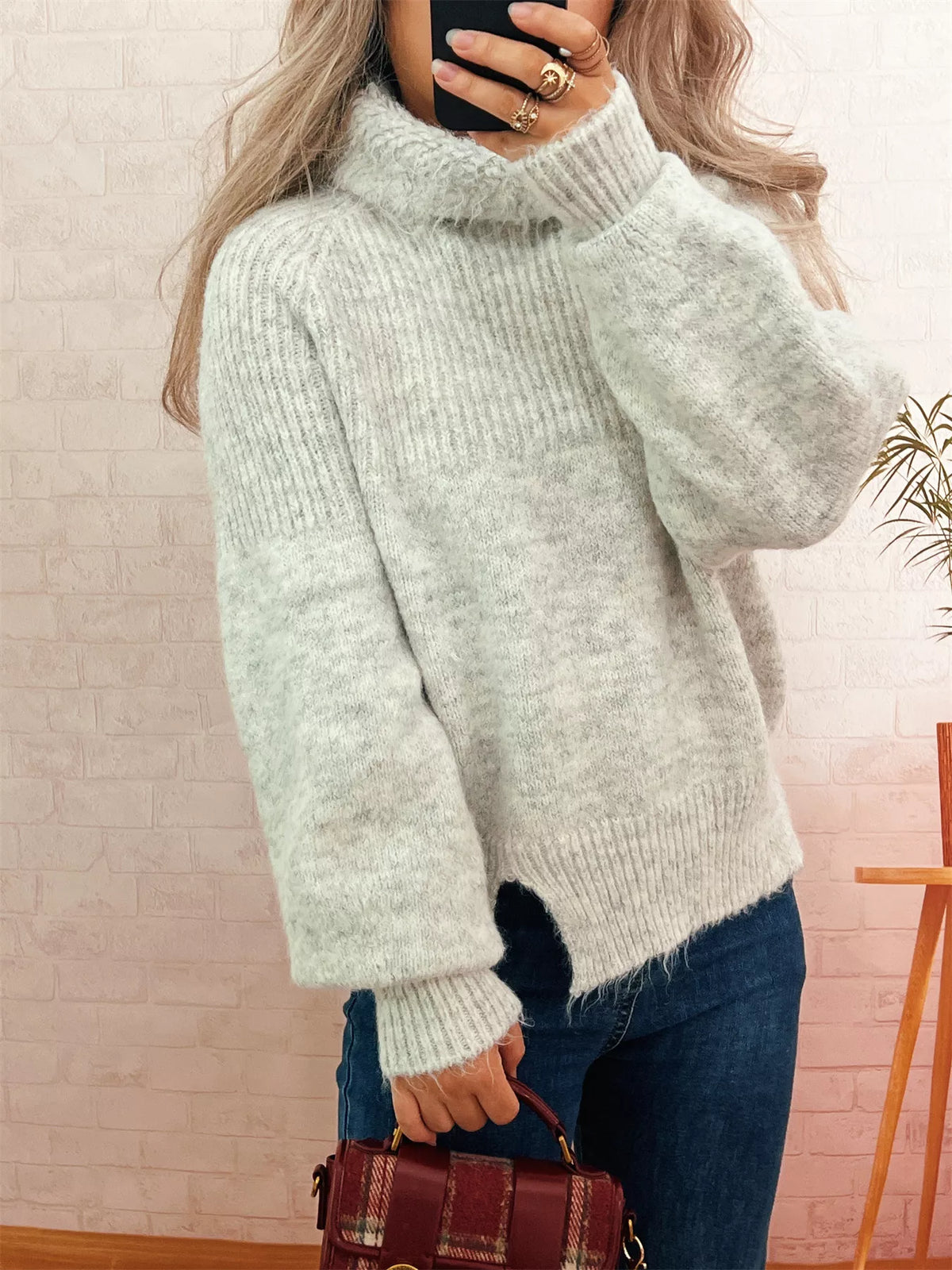 Ribbed Turtleneck Long Sleeve Sweater