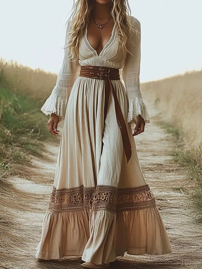 Full Size Deep-V Neck Long Sleeve Maxi Dress Plus Size