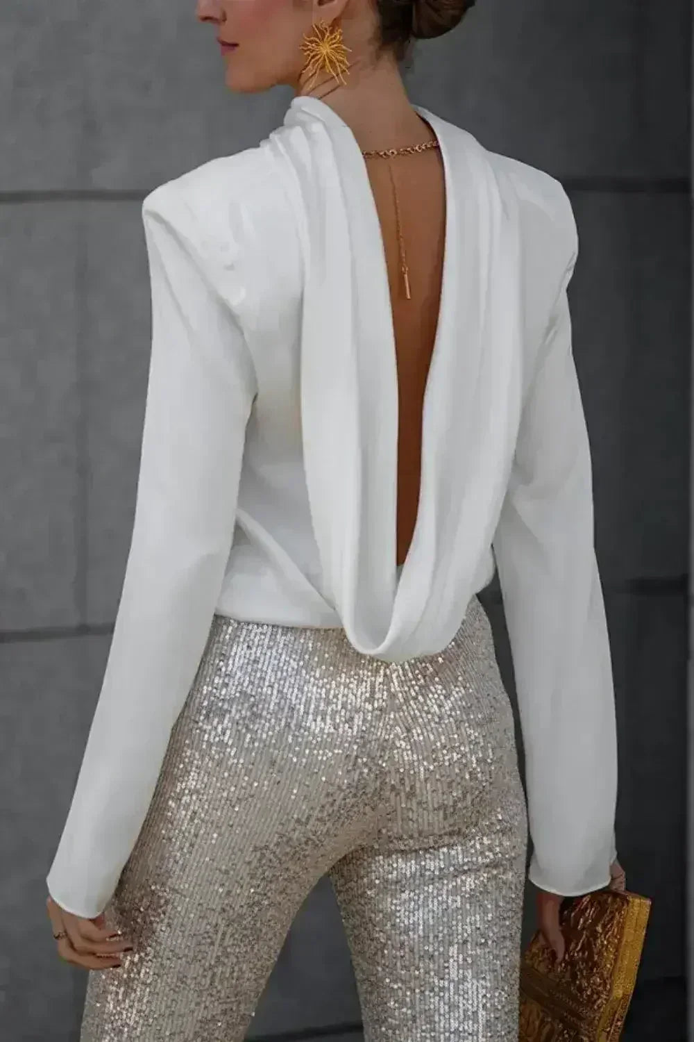 Backless Cowl Neck Long Sleeve Blouse – Elegant &amp; Stylish | Femstylo