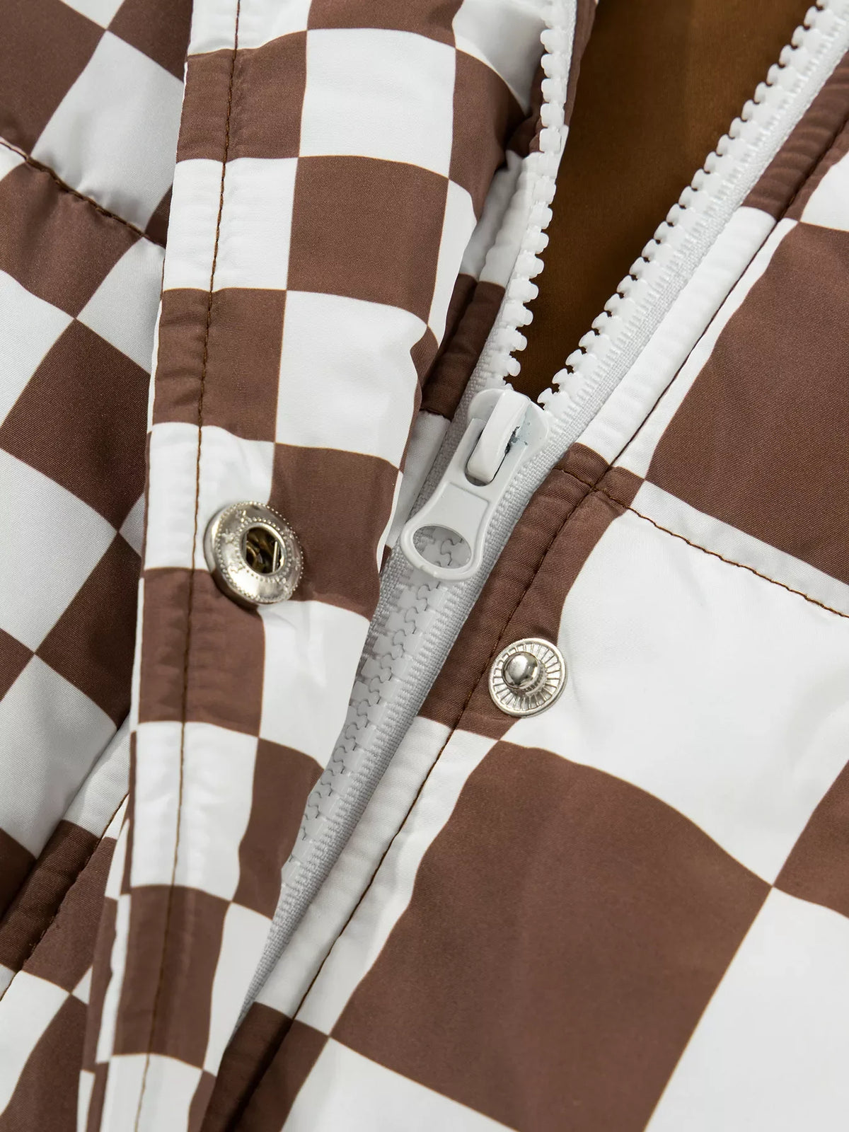 Double Checked Stand Collar Cropped Puffer Vest