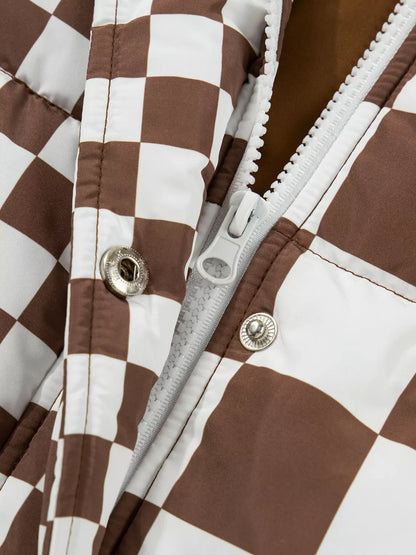 Double Checked Stand Collar Cropped Puffer Vest