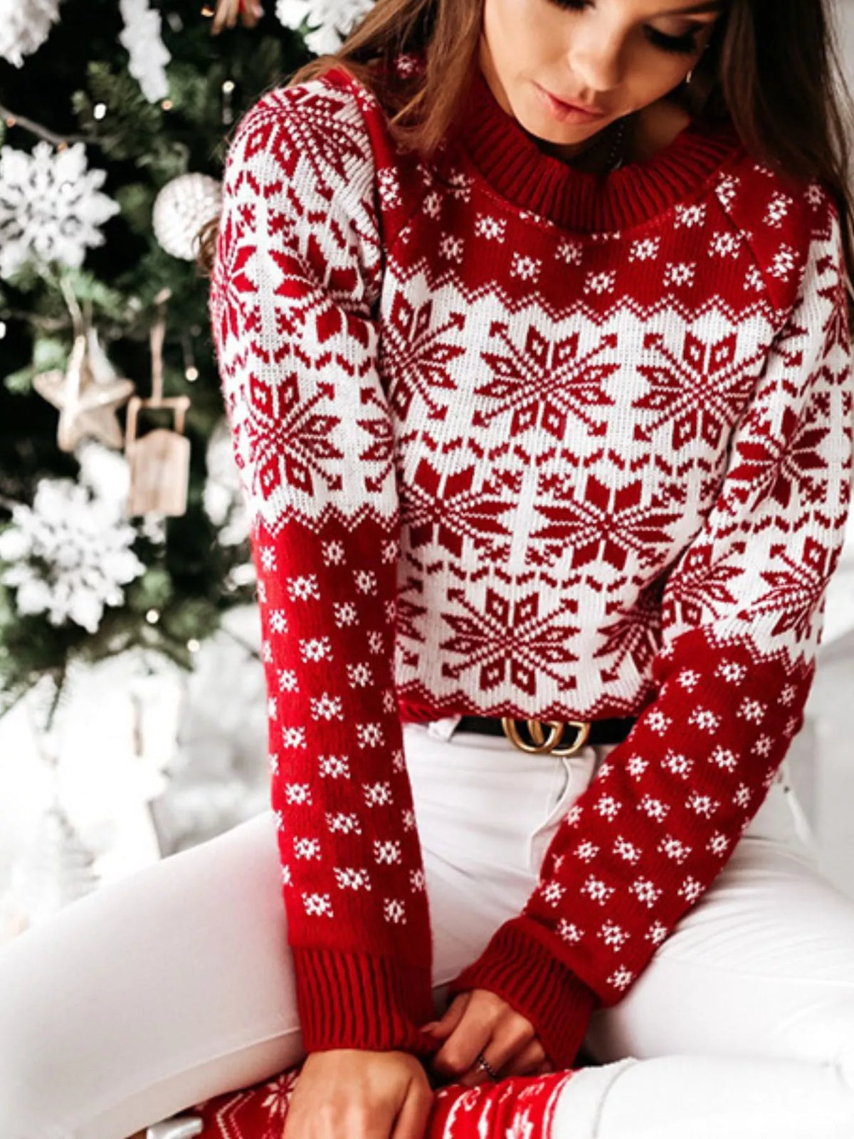 Snowflake Pattern Long Sleeve Sweater