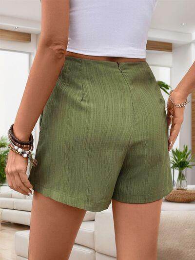 Perfee Ruched High Rise Shorts with Back Zipper for Women