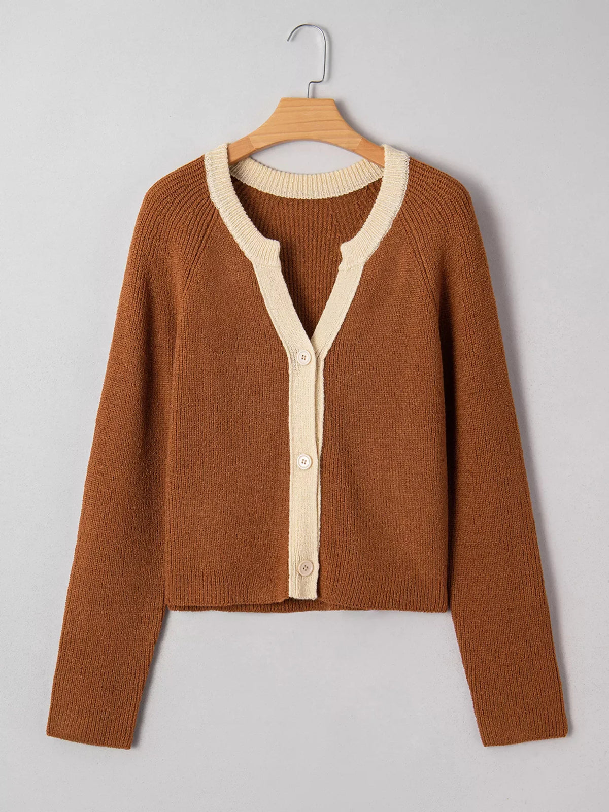 Contrast Knit V Neckline Cardigan