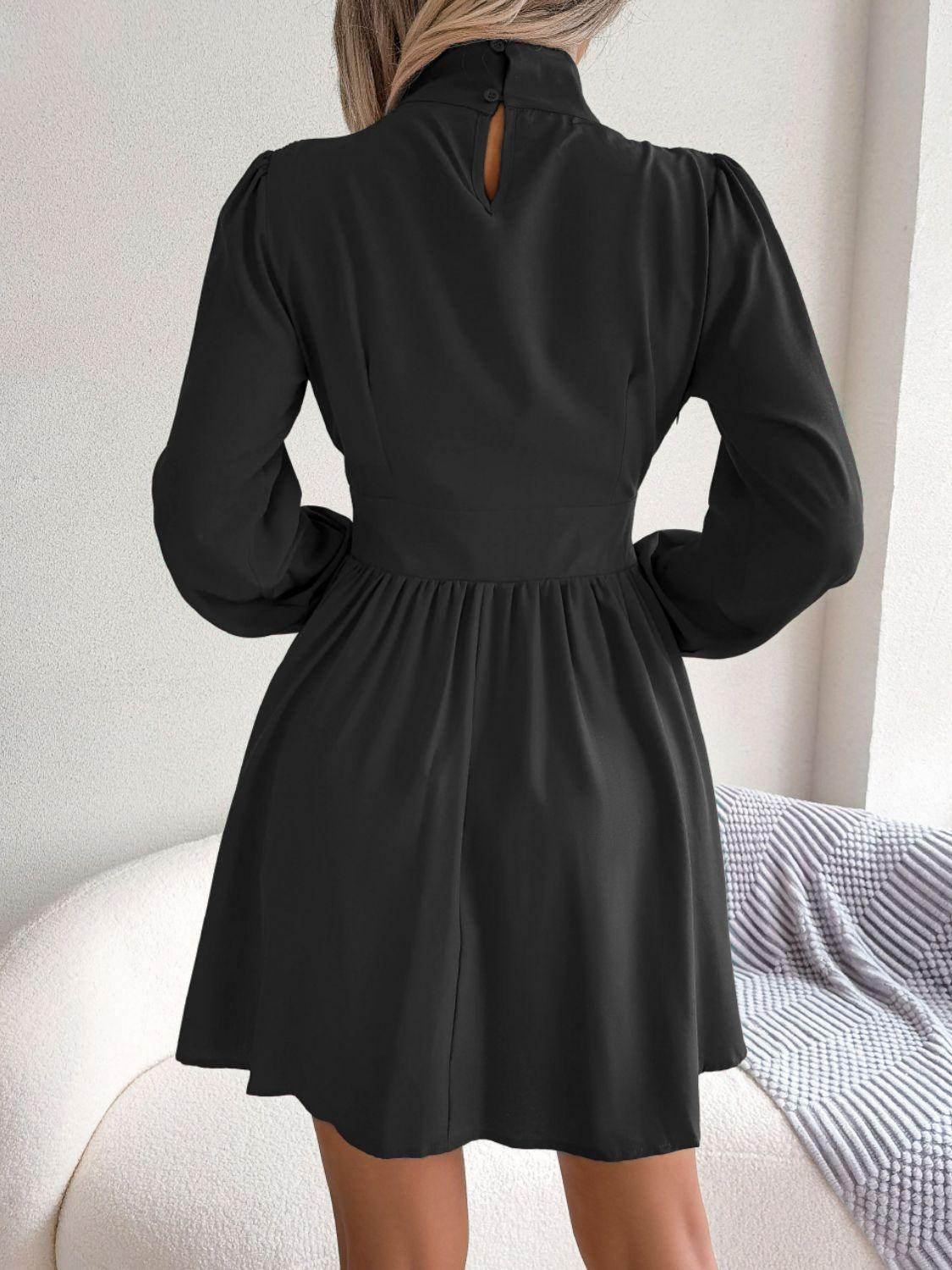 Cutout Turtleneck A-Line Mini Dress for Casual Wear