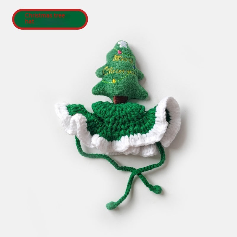 Christmas Tree Pet Head Cover Crochet Cat Dog Hat