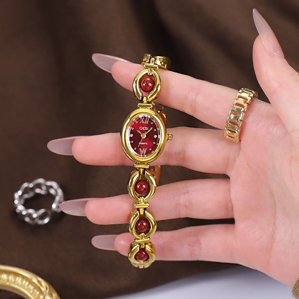 Gedi National Style Emerald Good-looking Bracelet Watch Niche High-grade Light Luxury Shell Pearls Exquisite Women&