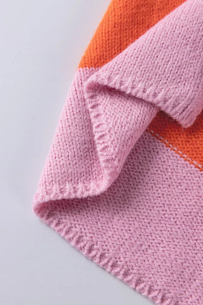 V-Neck Striped Color Block Knit Top
