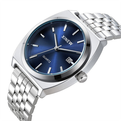 Student-style Fashionable Stainless Steel Strap Calendar Quartz Mens Watch