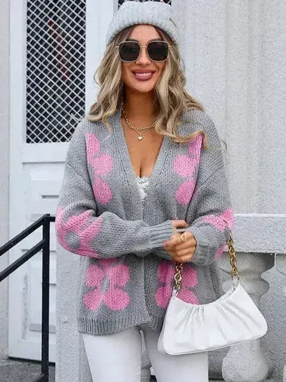 Angel Wings Flower Open Front Long Sleeve Cardigan - Trendy &amp; Comfortable