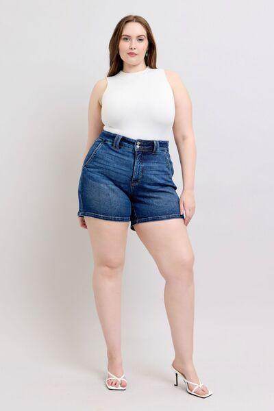 Judy Blue Full Size Double Button Waistband Denim Shorts Plus Size