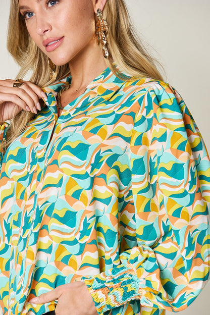 Printed Smocked Long Sleeve Top