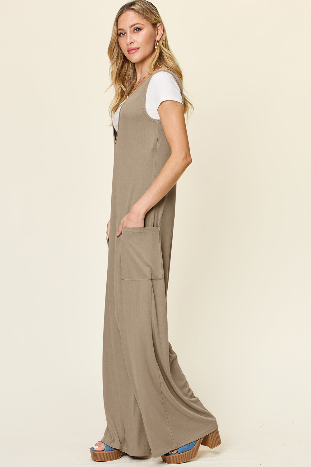 Sleeveless Wide Leg Jumpsuit with Handy Pockets