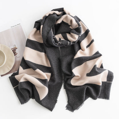Herringbone Pattern Monochrome Artificial Cashmere Scarf Women&