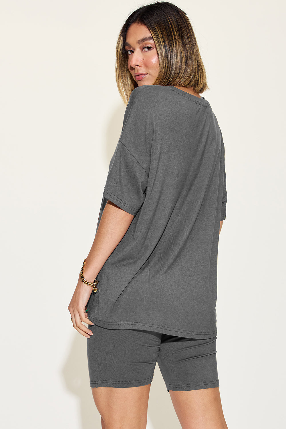 Relaxed Fit Rayon V-Neck Tee &amp; Shorts Set
