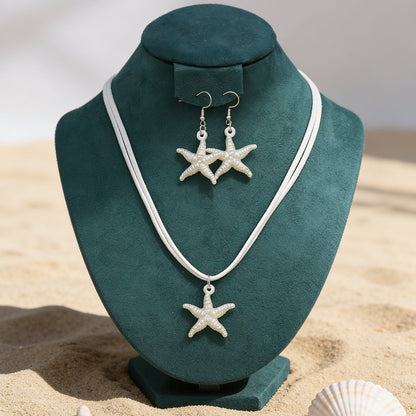 New Cross-border Bohemian Beach Jewelry Set For Women, Ocean Style Starfish Pendant Matching Earrings &amp; Versatile Unique Necklace