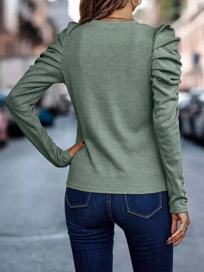 Puff Sleeve Round Neck T-Shirt
