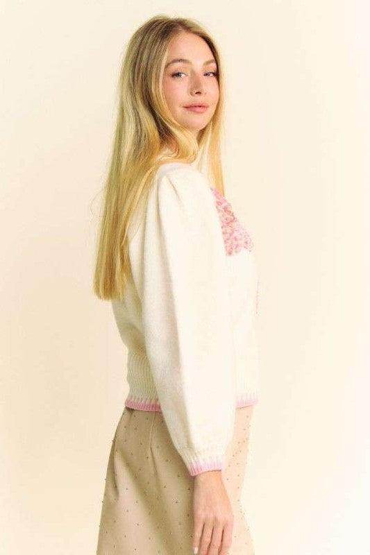 Davi &amp; Dani Flower Patch Fuzzy Mock Neck Sweater Cozy
