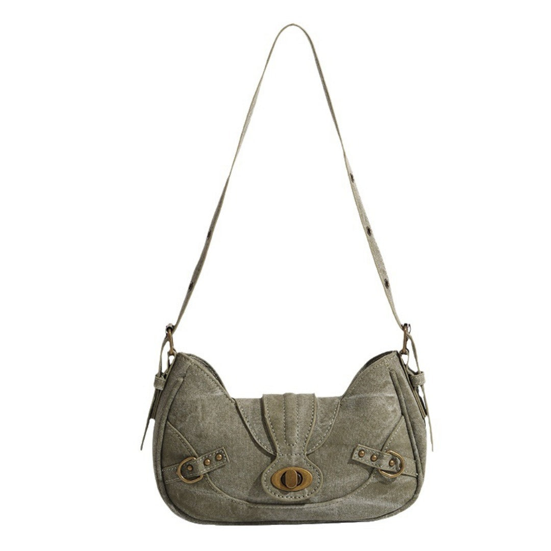 Vintage Army Green Splicing Armpit Bag – Stylish Small Shoulder Purse, Versatile Spring Spice Girl Bag &amp; Handbag  hobo