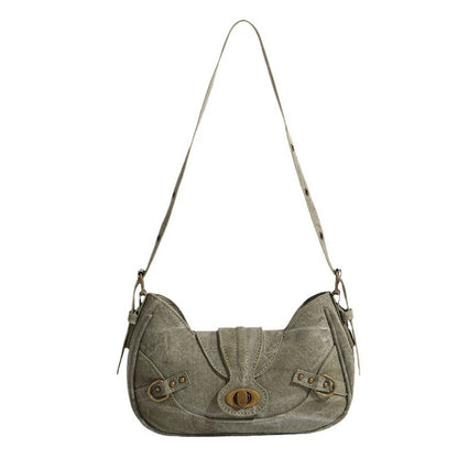 Vintage Army Green Splicing Armpit Bag – Stylish Small Shoulder Purse, Versatile Spring Spice Girl Bag &amp; Handbag  hobo