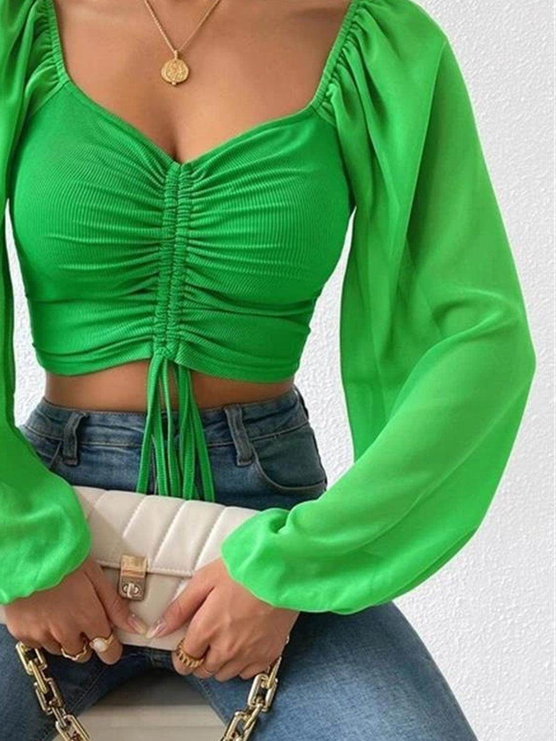 Drawstring Sweetheart Neck Cropped Top for Stylish Looks