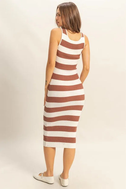 HYFVE Striped Scoop Neck Wide Strap Knit Dress