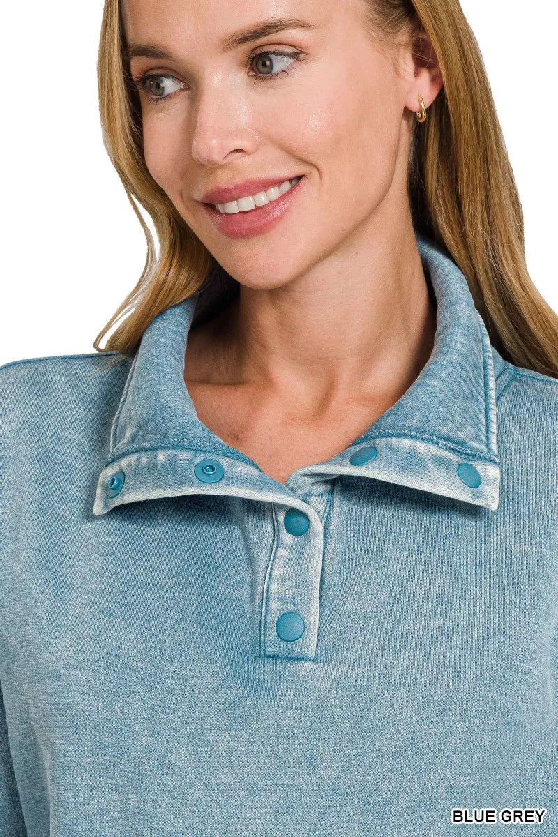 Zenana Fleece Washed High Neck Kangaroo Pocket Sweatshirt
