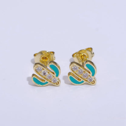 Cactus earrings, gold cactus stud earrings, tiny studs, dainty small studs, minimalist  Succulent stud Earring T-145 ~ T-149