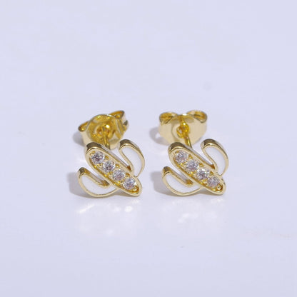 Cactus earrings, gold cactus stud earrings, tiny studs, dainty small studs, minimalist  Succulent stud Earring T-145 ~ T-149
