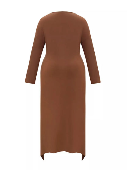 Plus Size Leopard Print Asymmetrical Hem Midi Dress