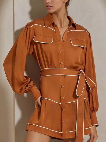 Button Front Long Sleeve Shirt Dress