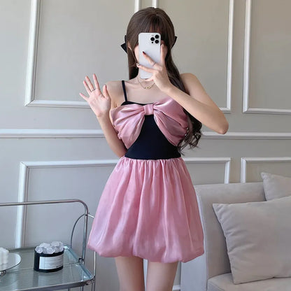 Bow Patchwork Korean Swimsuit – Sweet Padded One Piece