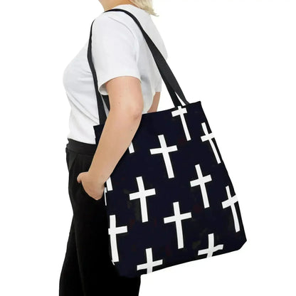 Large Tote Bag Black and White Seamless Cross Pattern