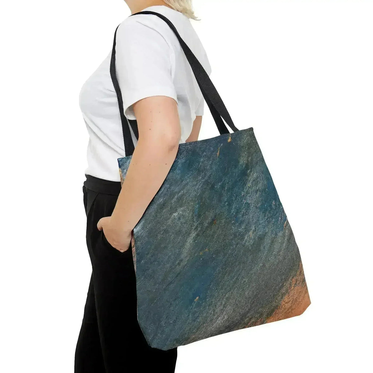 Large Tote Bag Blue Orange Abstract Pattern
