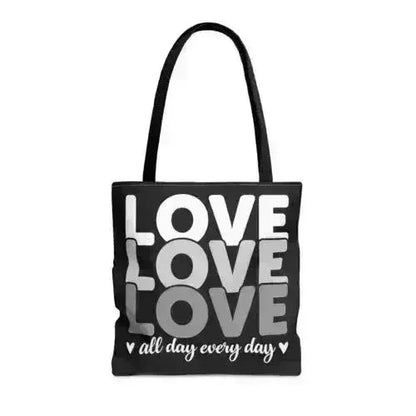 Large Tote Bag Love All Day Every Day White Grey Print
