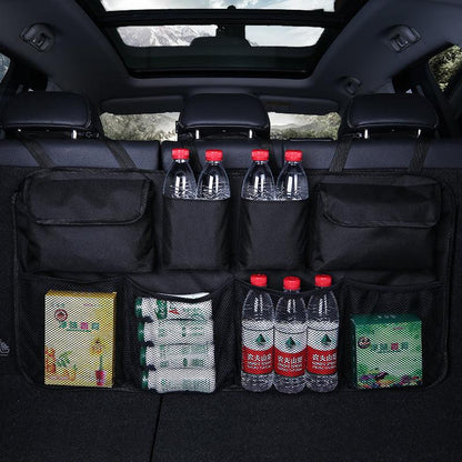 Car Trunk Organizer Adjustable Backseat Storage Bag Net High Capacity Multi-use Oxford Automobile Adjustable Strap Durable Seat Back Organizers Universal Back Seat Trunk Organizer Hanging Car Organizer Trunk Foldable Cargo Storage Backseat Trunk Organizer