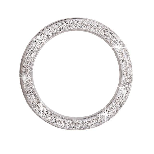Cars One-Key Engine Start Stop Ignition Push Button Switch Cover Decorative Rhinestone Diamond Crystal Ring Car Parts Push to Start Button Cover Crystal Rhinestone Car Ring Emblem Sticker Bling Accessories for Women