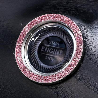 Cars One-Key Engine Start Stop Ignition Push Button Switch Cover Decorative Rhinestone Diamond Crystal Ring Car Parts Push to Start Button Cover Crystal Rhinestone Car Ring Emblem Sticker Bling Accessories for Women