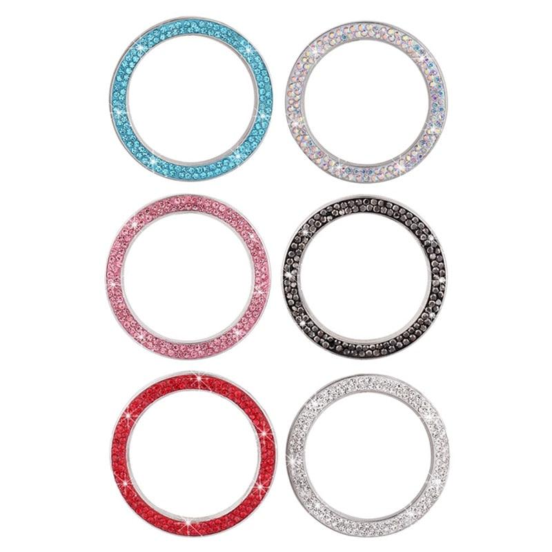 Cars One-Key Engine Start Stop Ignition Push Button Switch Cover Decorative Rhinestone Diamond Crystal Ring Car Parts Push to Start Button Cover Crystal Rhinestone Car Ring Emblem Sticker Bling Accessories for Women
