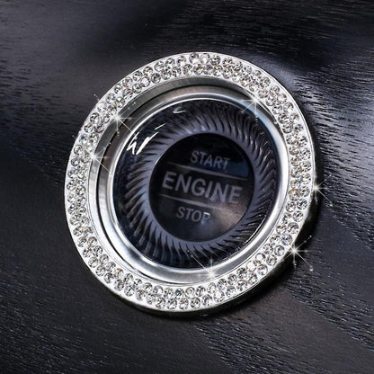 Cars One-Key Engine Start Stop Ignition Push Button Switch Cover Decorative Rhinestone Diamond Crystal Ring Car Parts Push to Start Button Cover Crystal Rhinestone Car Ring Emblem Sticker Bling Accessories for Women