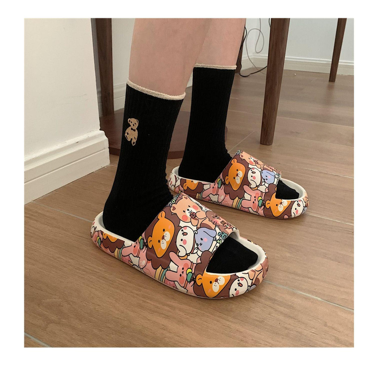 Cartoon Couple Fashion Bear Sandals Non-Slip Thick-Soled Indoor And Outdoor Slippers Men&