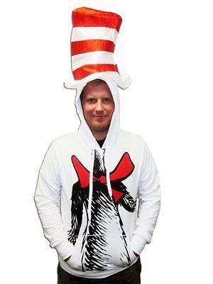 Cat in the Hat Adult Unisex Seuss Halloween Cosplay Costume Hoodie with Hat