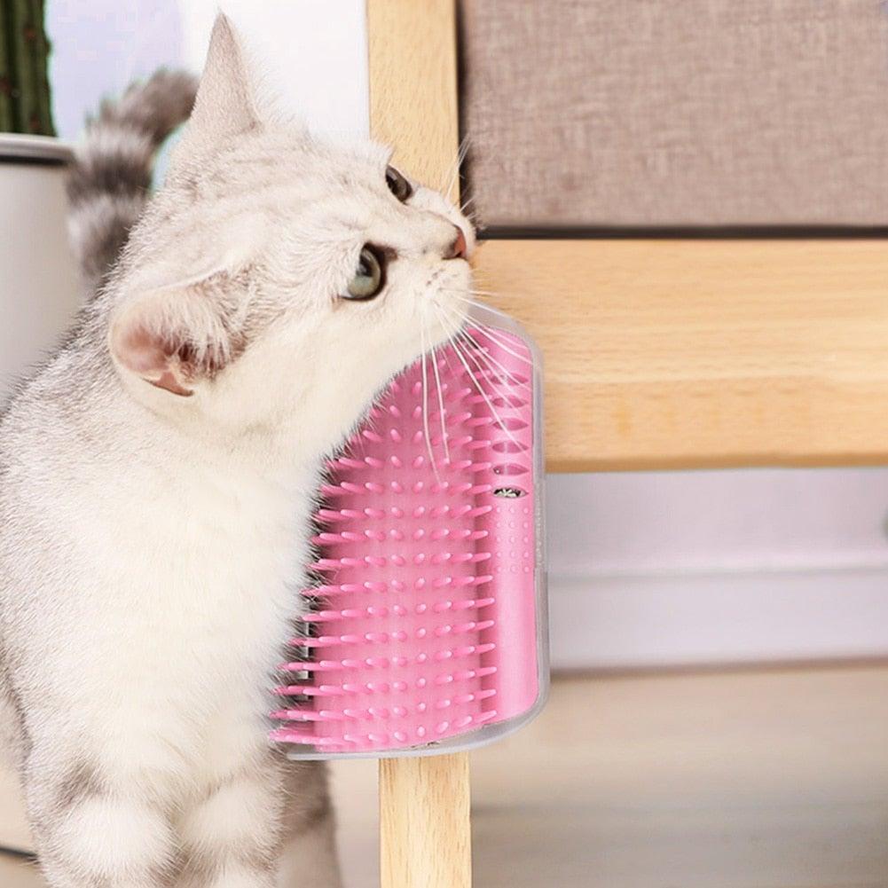 Cat Scratcher Corner Pet Brush Comb Play Cat Toy Plastic Scratch Bristles Arch Massager  Self Groomer with Catnip Pouch Cat Wall Corner Massage Groomer Cat Self Grooming Brush