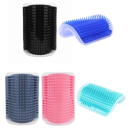 Cat Scratcher Corner Pet Brush Comb Play Cat Toy Plastic Scratch Bristles Arch Massager  Self Groomer with Catnip Pouch Cat Wall Corner Massage Groomer Cat Self Grooming Brush
