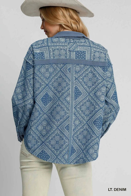 Umgee Paisley Print Denim Shirt Jacket