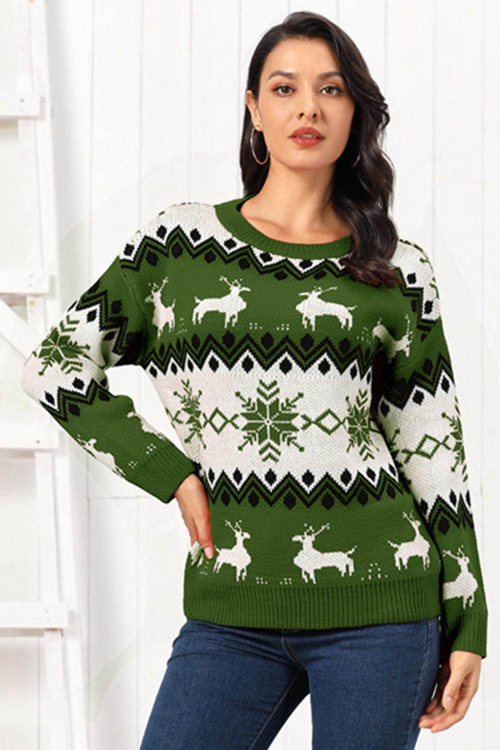 Reindeer Round Neck Sweater for Cozy Winter Style