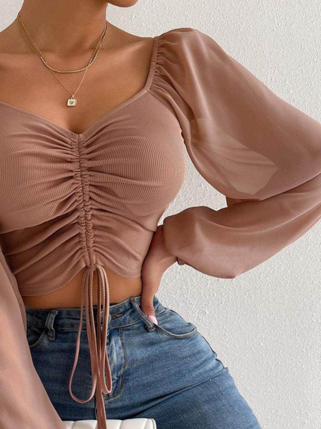 Drawstring Sweetheart Neck Cropped Top for Stylish Looks