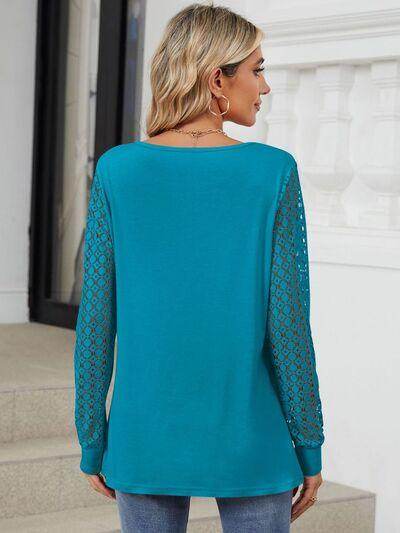 Cutout Round Neck Long Sleeve T-Shirt with Lace Detail